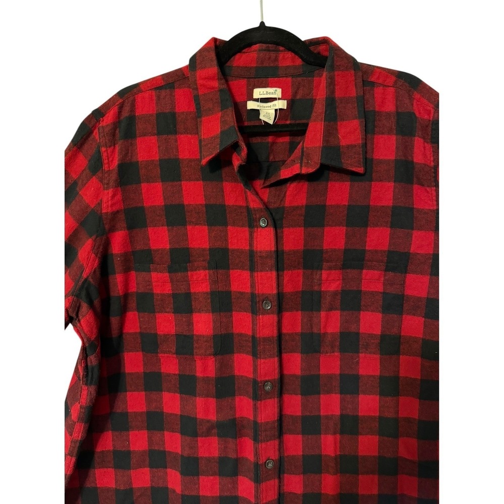 L.L. Bean Flannel Shirt Women 3X‎ Red Black Buffalo Plaid Relaxed Fit Lumberjack - Picture 4 of 13